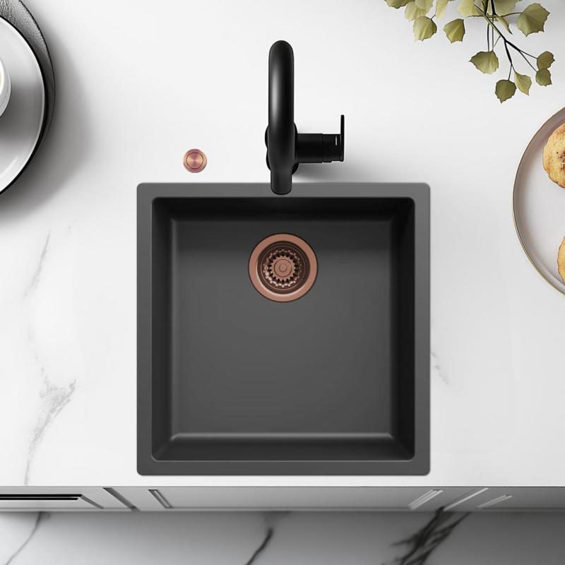 Ausmann Fiber čierny drez 40x40cm pre podstavcovú, povrchovú a rovnú inštaláciu s automatickým medeným zátkou 1208971852