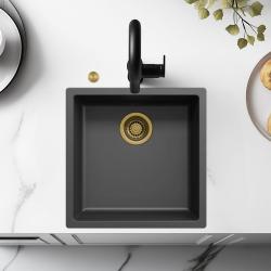 Ausmann Fiber čierny drez 40x40cm na spodnú montáž, vrchnú montáž a rovnú montáž s automatickým zlatým zátkou 1208971853