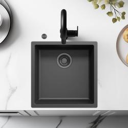 Ausmann Fiber čierny umývadlo 40x40cm podstavcové, nadstavcové a rovné vstavané s automatickou zátkou v odtieňi gun metal 1208971854