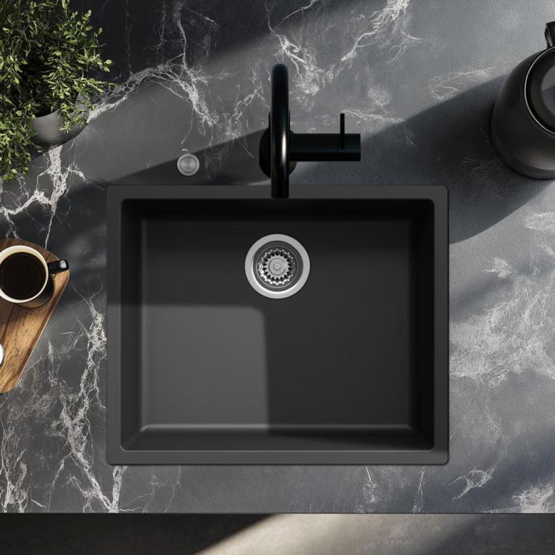 Ausmann Fibre čierny drez 50x40cm na podstavci, nástavba a plochá konštrukcia s automatickou nerezovou zátkou 1208971855