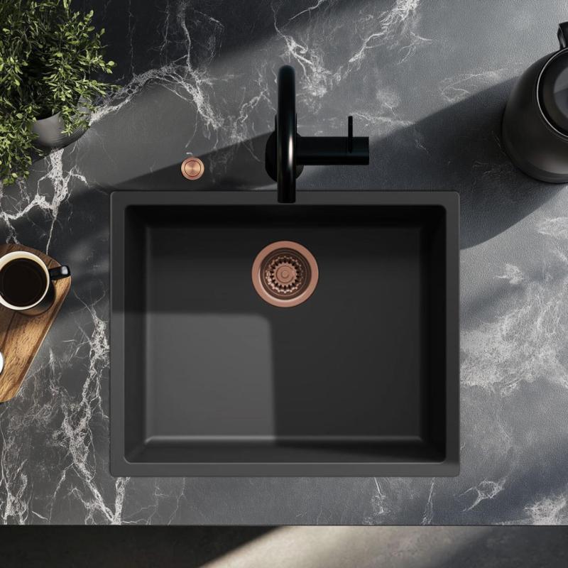 Ausmann Fibre čierny drez 50x40cm na podstavci, na povrchu a s plochou montážou s automatickým medeným zátkou 1208971858