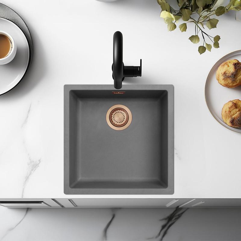 Ausmann Fiber betónový šedý umývadlo 40x40cm, podstavcový, nástavbový a plochý vstavaný s medenou zátkou 1208971880