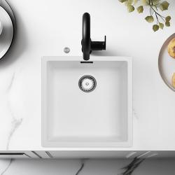 Ausmann Fiber biely umývadlo 40x40cm podstavcové, nadstavbové a rovnomerné s automatickou nerezovou zátkou 1208971891