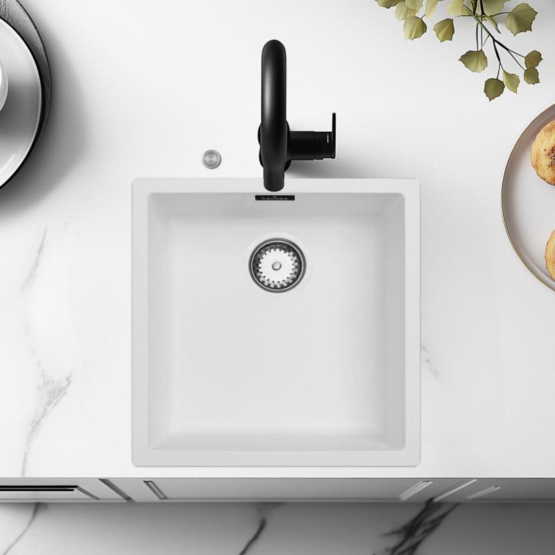 Ausmann Fiber biely umývadlo 40x40cm podstavcové, nadstavbové a rovnomerné s automatickou nerezovou zátkou 1208971891