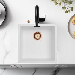 Ausmann Fibre biely umývadlo 40x40cm spodná montáž, vrchná montáž a rovná montáž s automatickým medeným zátkou 1208971893