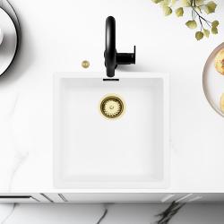 Ausmann Fiber biely umývadlo 40x40cm na spodnej montáži, vrchnej montáži a rovnakej montáži s automatickým zlatým zátkou 1208971894