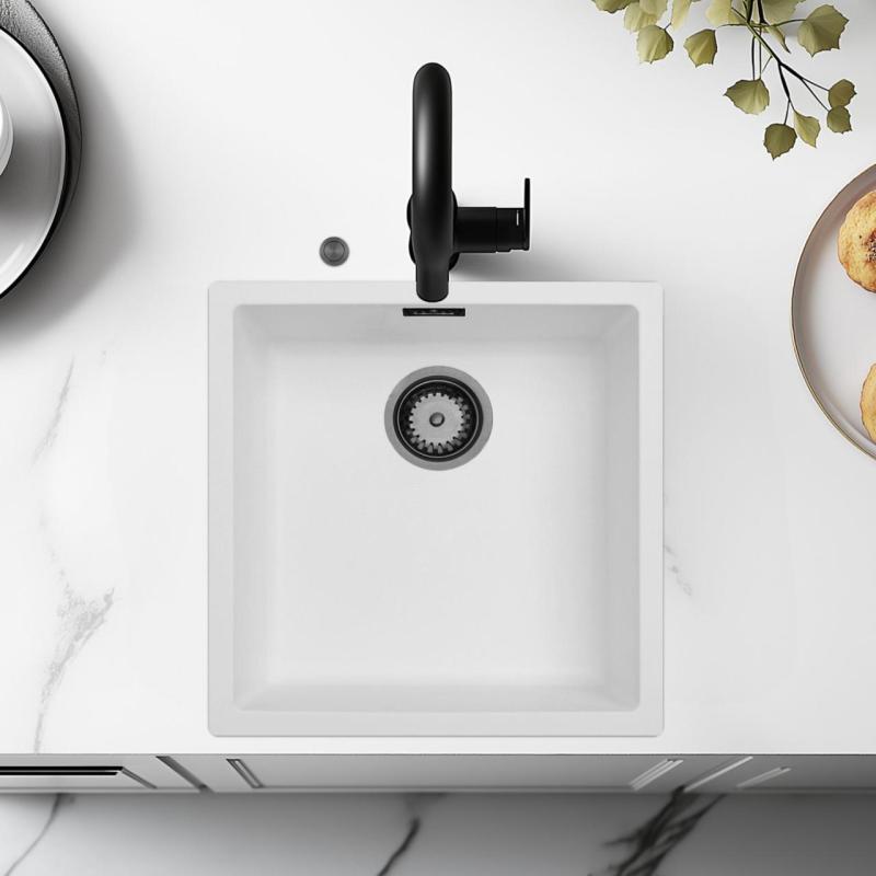 Ausmann Fibre biely umývadlo 40x40cm na podstavec, na povrchu a rovnomerné vstavané s automatickou zástrčkou z kovu gun metal 1208971895