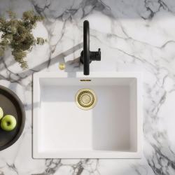 Ausmann Fibre biely umývadlo 50x40cm na spodnú montáž, vrchnú montáž a rovnú montáž s automatickým zlatým zátkou 1208971901