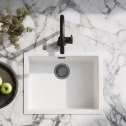 Ausmann Fibre biely umývadlo 50x40cm na podstavci, nadstavbe a rovnakej výške s automatickou zátkou z liatiny v gun metal prevedení 1208971902