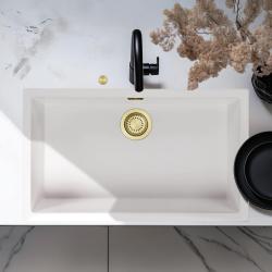 Ausmann Fibre biely veľký umývadlo 70x40cm podstavcový, nadstavbový a plochý s automatickým zlatým zátkou 1208971907