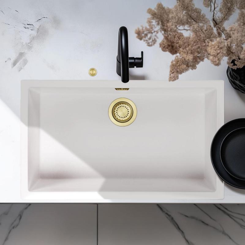 Ausmann Fibre biely veľký umývadlo 70x40cm podstavcový, nadstavbový a plochý s automatickým zlatým zátkou 1208971907