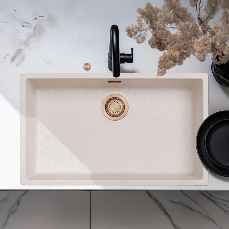 Ausmann Fibre piesok biely veľký drez 70x40cm podstavcový, nadstavbový a rovinný s automatickým meďným zátkou 1208971937