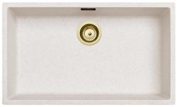 Ausmann Fibre piesok biely veľký drez 70x40cm na spodnú montáž, vrchnú montáž a rovnú montáž s automatickým zlatým zátkou 1208971938