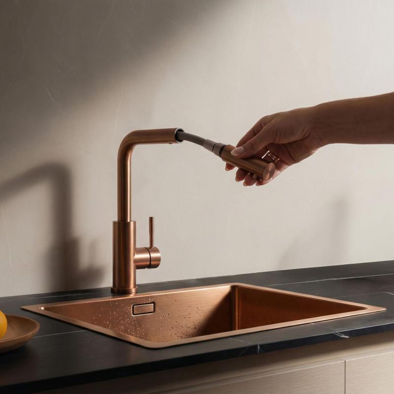Pure.Sink Elite Steel Spark-S kitchen faucet PVD copper with pull-out spout PS8041-62