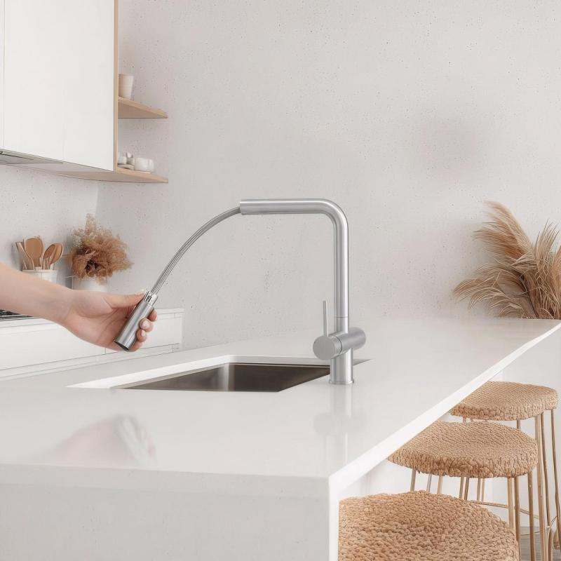 Pure.Sink Elite Steel Clear-S RVS 3-cestná kuchynská batéria s výsuvným výlevom a filtrovanou vodou PS8120-02