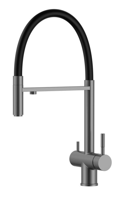 Pure.Sink Elite Steel Flex 3-smerný PVD gun metal kuchynská batéria s flexibilným vývodom a filtrovanou vodou PS8110-61