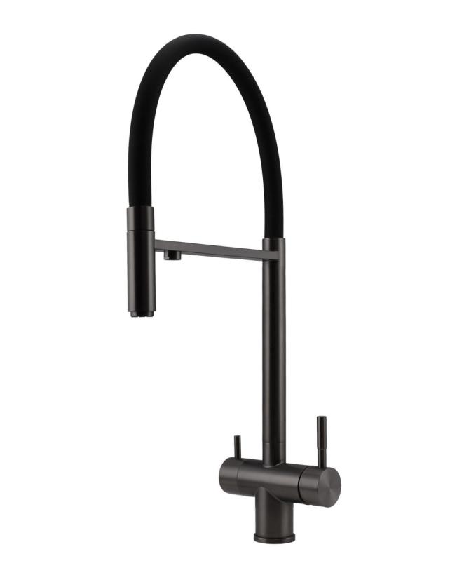 Pure.Sink Elite Steel Flex 3-smerný PVD gun metal kuchynská batéria s flexibilným vývodom a filtrovanou vodou PS8110-61