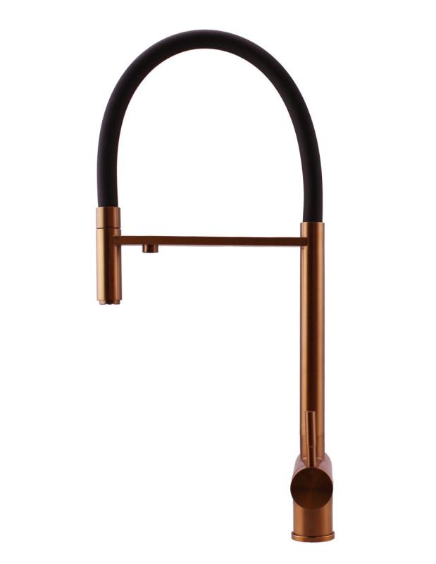 Pure.Sink Elite Steel Flex 3-cestný PVD medený kuchynský kohútik s flexibilným výlevkom a filtrovanou vodou PS8110-62