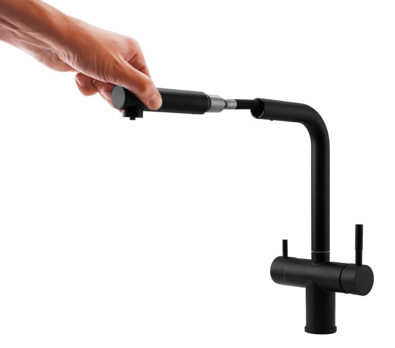 Pure.Sink Elite Steel Clear-S Mat čierna 3-cestná kuchynská batéria s výsuvným výlevom a filtrovanou vodou PS8120-10