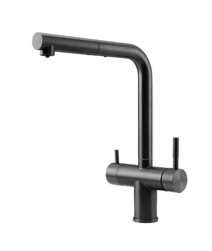 Pure.Sink Elite Steel Clear-S PVD gun metal 3-cestný Kuchynský kohútik s Vysúvacou výlevkou a Filtrujúcou vodou PS8120-61