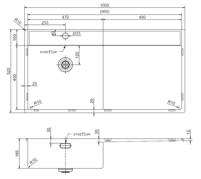 Pure.Sink Exclusivo Nerezový drez s odkvapkávacou časťou 100 x 52 cm, batéria Tapwing vľavo PEX47100LT-02