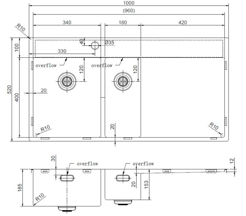 Pure.Sink Exclusivo Nerezový drez 1,5 s odkvapkávacou časťou 100 x 52 cm, kohútik vľavo PEX3418100LT-02