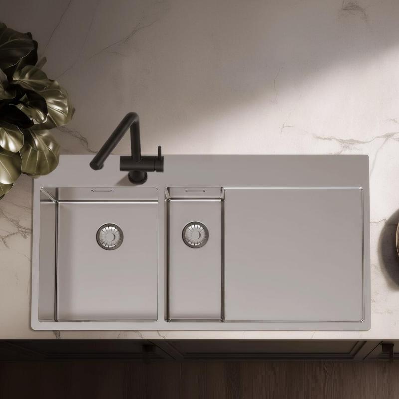 Pure.Sink Exclusivo Nerezový drez 1,5 s odkvapkávacou časťou 100 x 52 cm, kohútik vľavo PEX3418100LT-02