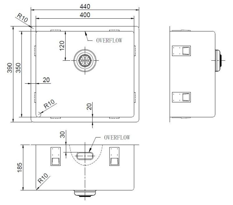 Pure.Sink Exclusivo Špeciálny 35 cm dlhý nerezový drez 40 x 35 cm, polomer 10 mm PEX4035-02