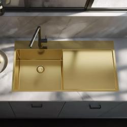 Pure.Sink Exclusivo Zlatý drez s odkvapkávacou časťou 100 x 52 cm, batéria vľavo PEX47100LT-60