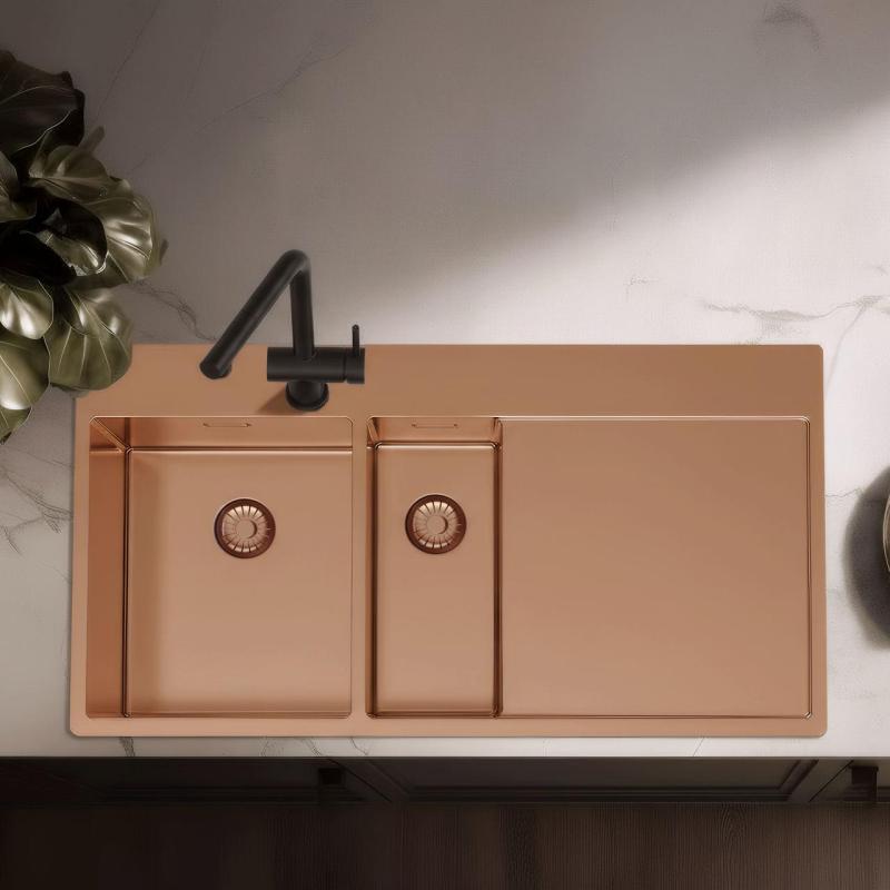 Pure.Sink Exclusivo Medený 1,5  drez s odkvapkávacou časťou 100x52 cm Kohútik vľavo PEX3418100LT-62