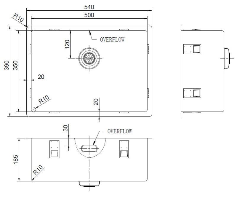 Pure.Sink Exclusivo Špeciálny 35 cm dlhý umývadlový drez z gun metal 50 x 35 cm, polomer 10 mm PEX5035-61