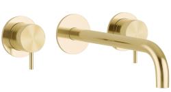 Waterevolution Flow 3-otvorová vstavaná batéria k umývadlu PVD biela zlatá s výtokom 15 cm T1163FWGE-15