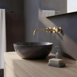 Waterevolution Flow 3-otvorová vstavaná batéria k umývadlu PVD biela zlatá s výtokom 25 cm T1163FWGE-25