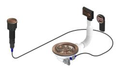 Pure.Sink Universal Medená odtoková súprava vrátane tlačidlového odpadu so zátkou, plus obdĺžnikový a okrúhly prepad WSTAUT-62