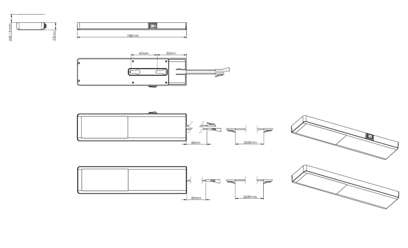 Indux Nivo Kuchynská zostava LED Set 3x3 W s centrálnym vypínačom Alu-look 1208972334