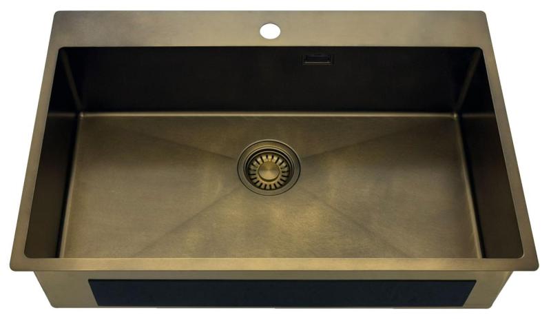 Pure.Sink Luxion Veľký PVD antický bronzový drez 78x50 cm Tapwing s odkvapkávačom a spodným roštom PLX7850T-64