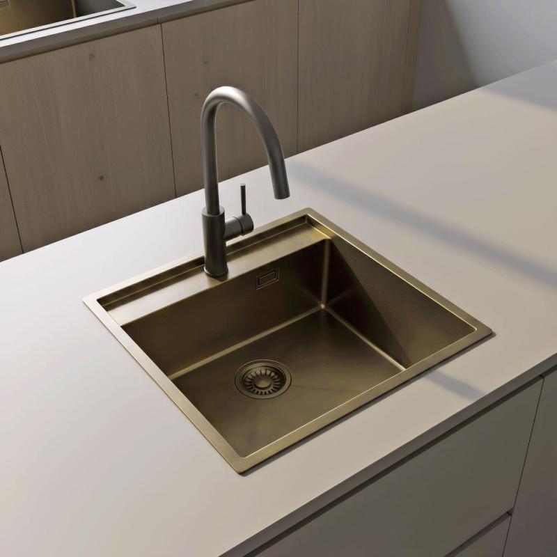 Pure.Sink Luxion PVD Antique Bronzový drez 51x50 cm Tapwing s odkvapkávačom a spodným roštom PLX5150T-64