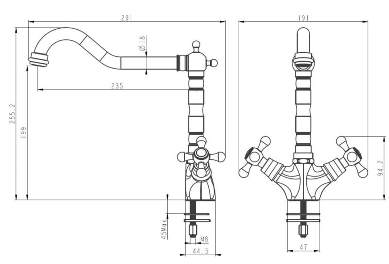 Aquanello Heritage Ascot Klasická kuchyňa Nostalgický kuchynský kohútik Bronz s pravouhlým výtokom BN-4002-HA
