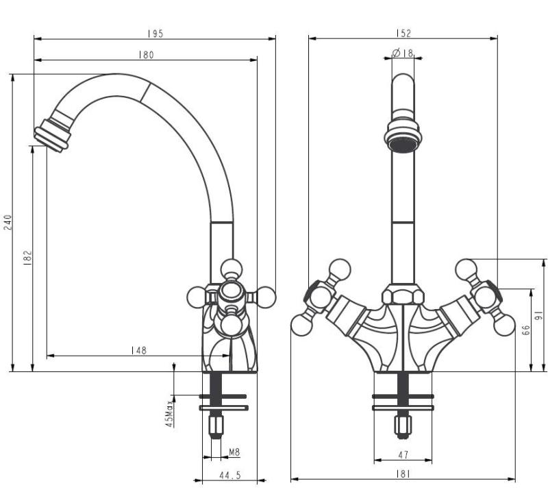 Aquanello Heritage Ascot Klasická kuchyňa Nostalgický kuchynský kohútik z nehrdzavejúcej ocele NB-4004-HA