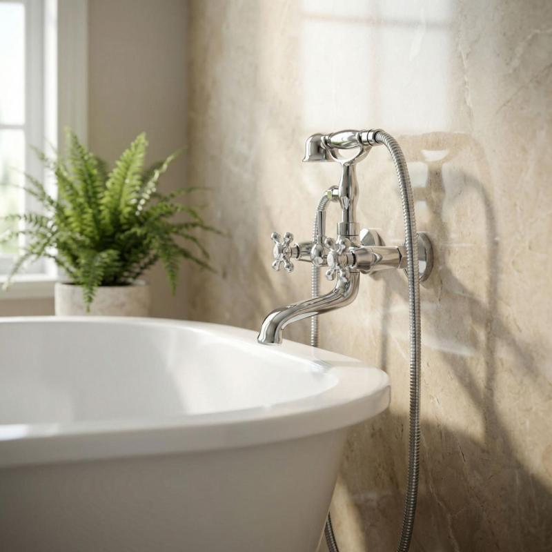 Aquanello Heritage Ascot Klasický montážny batériový kohútik s hviezdicovými gombíkmi, chróm, vrátane ručnej sprchy CR-3002-HA