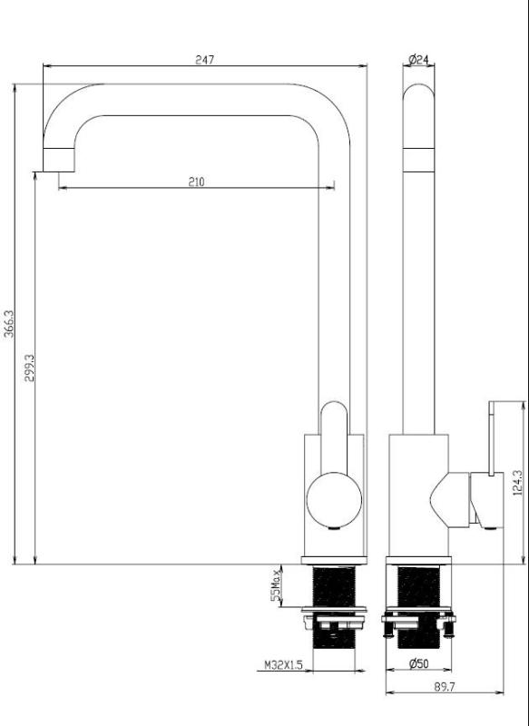 Aquanello Forma Masívna kuchynská batéria z nehrdzavejúcej ocele s jednou rukoväťou SS-1001-FM