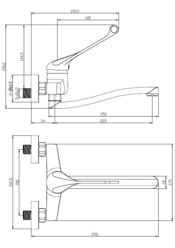Aquanello Medic Kuchynský nástenný kohútik s dlhou rukoväťou, chróm CR-1005-MD