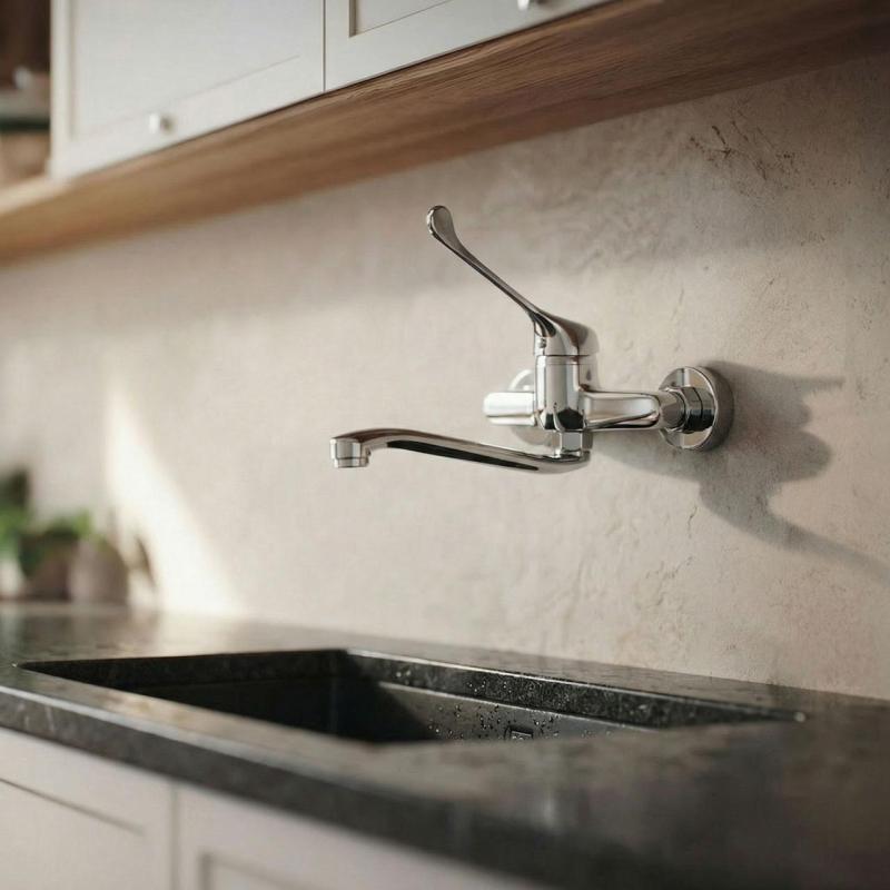 Aquanello Medic Kuchynský nástenný kohútik s dlhou rukoväťou, chróm CR-1005-MD