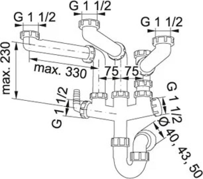 Franke Spazio 3 priestorovo úsporný kuchynský sifón pre 3 drezy 6213